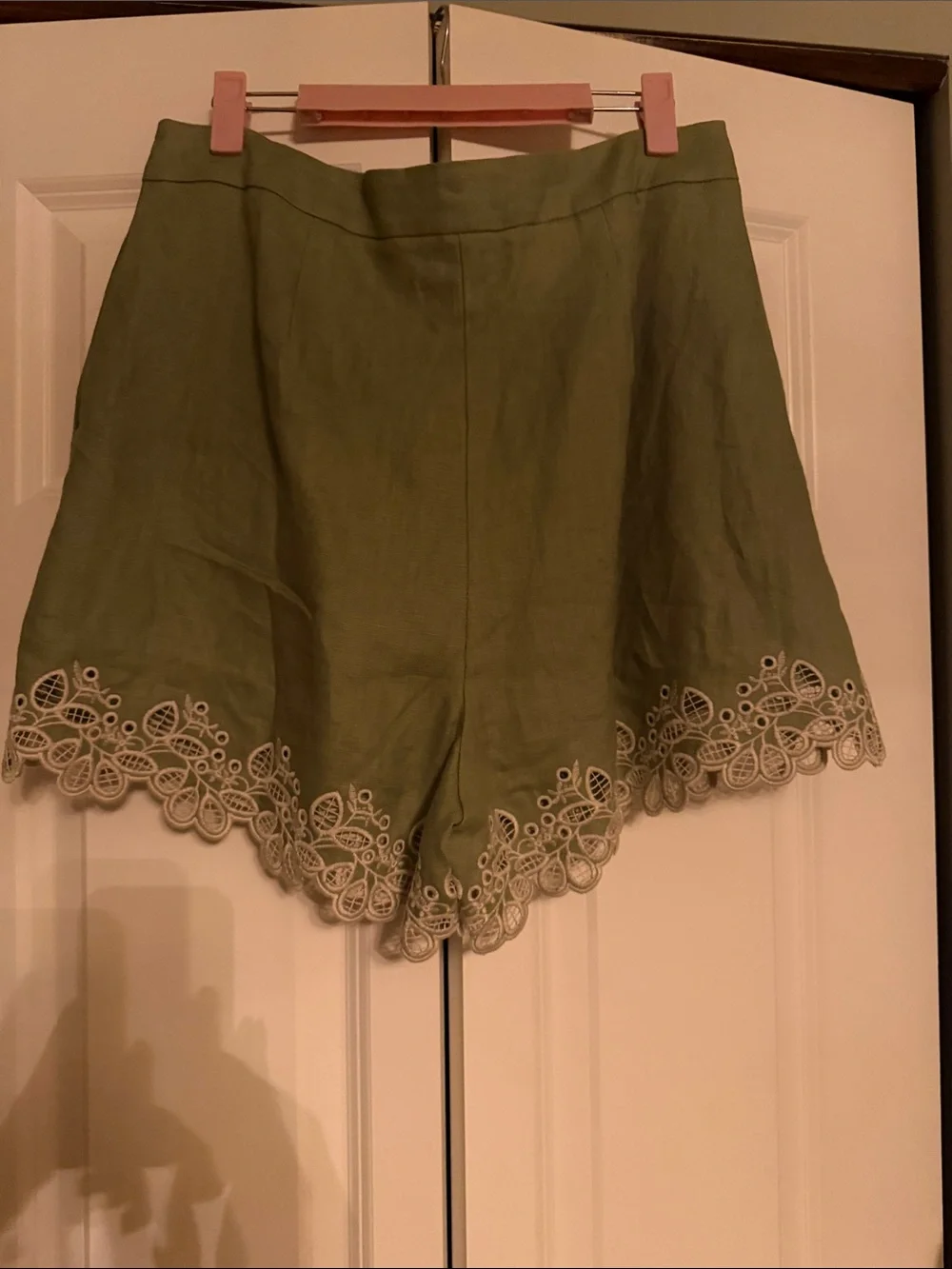 Anthropologie Astr The Label Kiya Green Eyelet-Hem Linen Bermuda Shorts